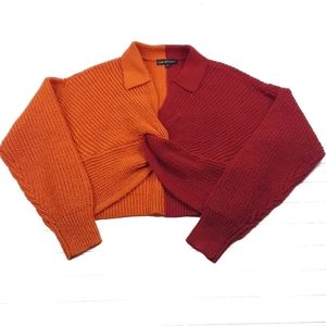 Almost Famous Womens Sweater Size XL Color Block Twist Front Collard Neck